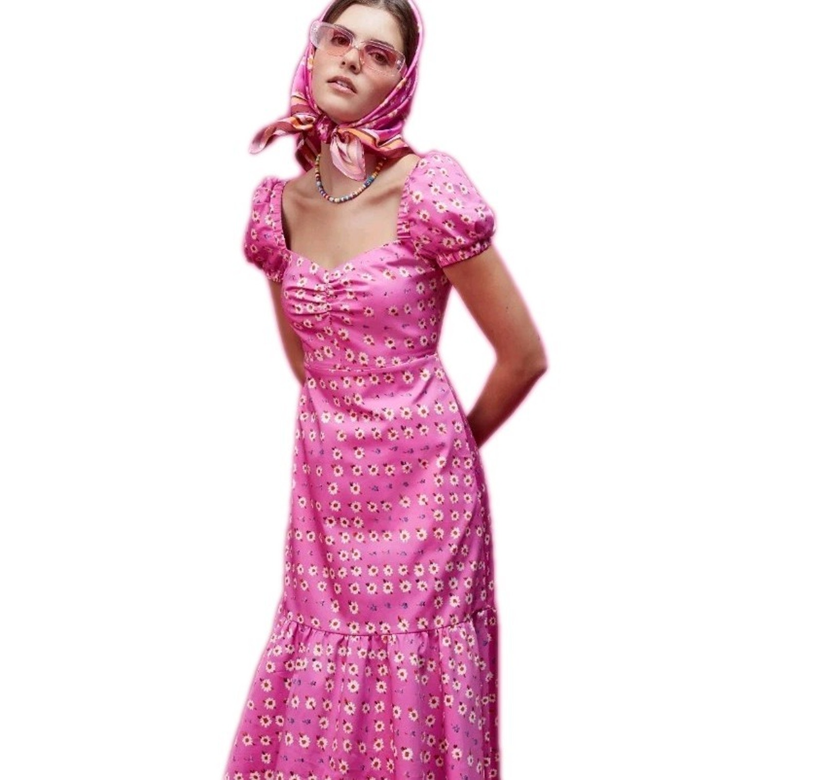 Autumn Adeigbo Pink Romantic Dress Size 6 Daisy Cotton Designer Retro Pinup